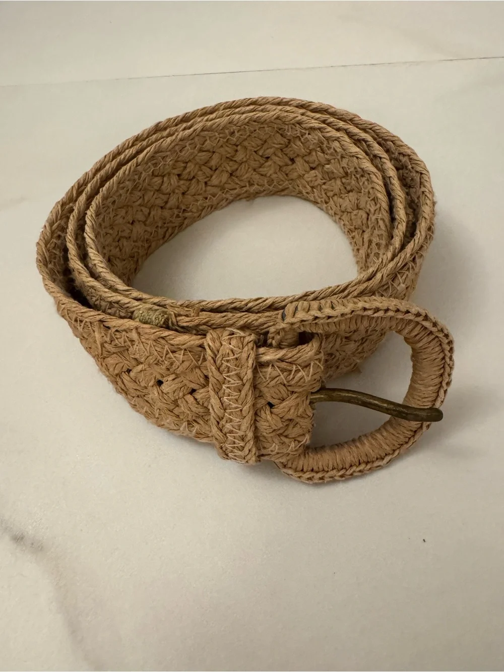 Braided Natural-Tone Women’s Waist Belt with Round Buckle 41” inches SM
